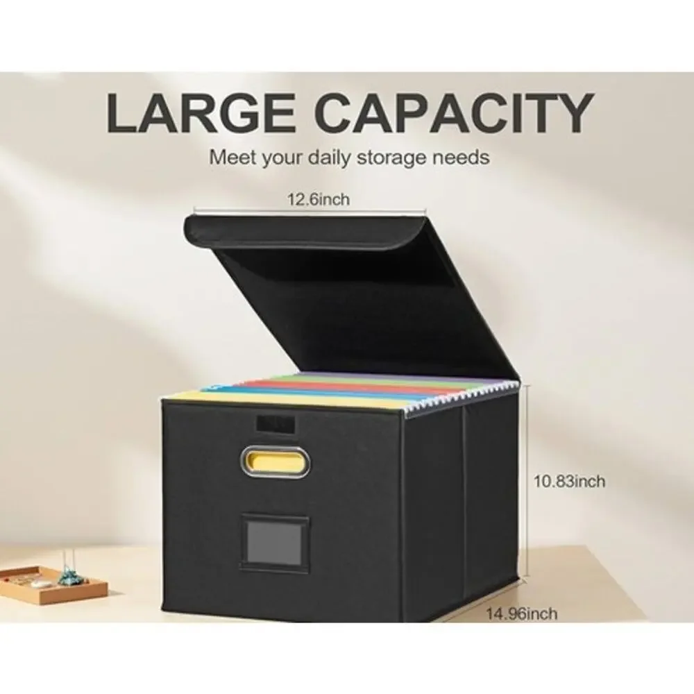 File Box Storage Hanging Organizer With Pocket Faux Leather Folder Lid New